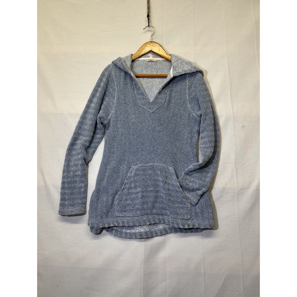 Faherty Beach Terry Whitewater Pullover Hoodie Women's Size M Blue Pocket